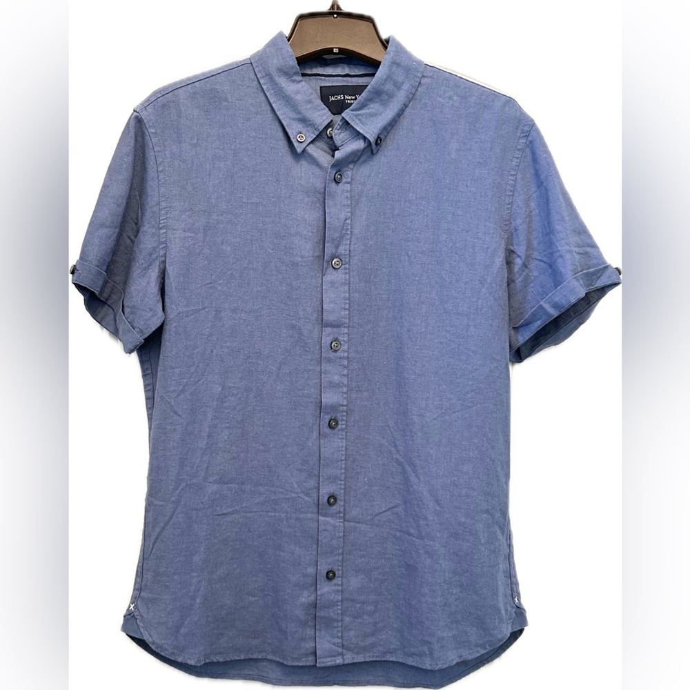 JACHS NY Noho Linen Viscose Short Sleeve Button-down Blue Shirt Men’s Small NWT